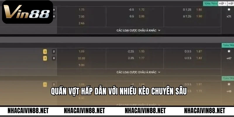 Quần vợt hấp dẫn với nhiều kèo chuyên sâu